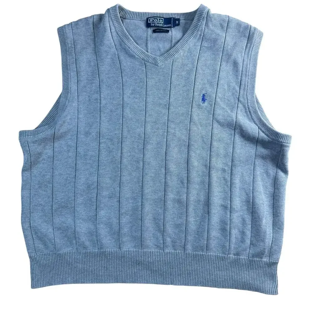 Polo by Ralph Lauren Light Blue V-Neck Ribbed Knit Sweater Vest Men's Size M